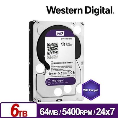 【WD 威騰】紫標 6TB 監控專用 3.5吋 SATA硬碟(WD64PURZ)
