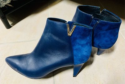 SENSE1991金屬時尚感藍色拼接踝靴
