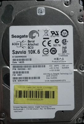 SEAGATE 300GB SAS 10K.6 2.5吋硬碟ST300MM0006 300G SAVVIO 6GB