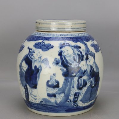 【促銷】晚清民窯帶蓋福祿壽罐 古董 做舊老貨儲物罐仿古瓷器收藏