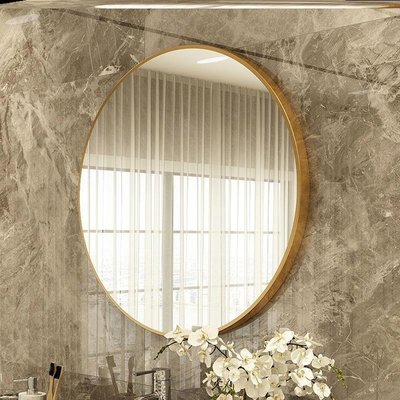 特賣- 鋁合金浴室鏡衛生間貼墻壁掛化妝鏡廁所洗手間衛浴鏡北歐風圓鏡子