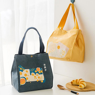 日式保溫飯盒袋上班族簡約可愛手提包帆布學生飯盒包便當包飯袋形