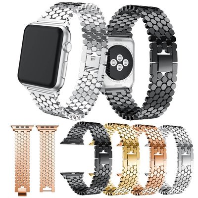 小胖 Apple1/2/3/4魚鱗紋不鏽鋼鏈式錶帶 蘋果 iWatch 38 42 40 44mm手錶時尚替換腕帶