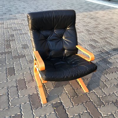 挪威老件 黑色牛皮革 Skyline 高背休閒椅 扶手椅 easy chair