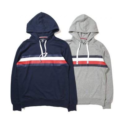 TOMMY HILFIGER 情侶裝/棉質連帽衫 男生長袖帽T 中磅數連帽上衣 深藍色/灰色 09T3293