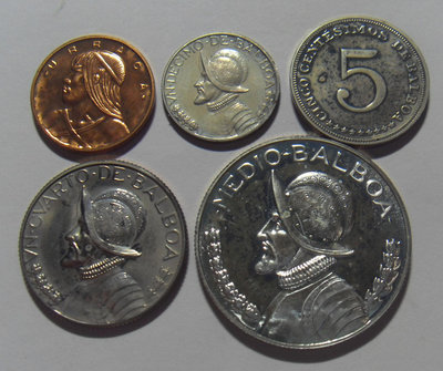 巴拿馬 1969年 5枚 / 套幣 含 1枚 1/2巴波亞 銀幣 -- ，- Panama1107【懂胖收藏】銀元 銀幣 洋錢