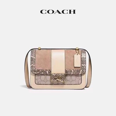 現貨COACH 3756 Alie經典老花配色牛皮小方包 蛇紋單肩包 斜跨包 時尚女包 直購 美國正品代購明星同款熱銷