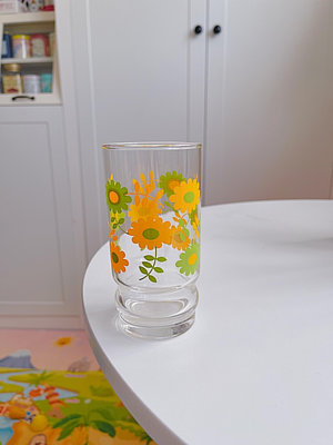 日本中古 Aderia石塚硝子 黃綠色 太陽花玻璃杯