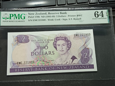 【二手】 外國老紙幣新西蘭1985年女皇美國PMG64EPQ專業評1913 錢幣 紙幣 硬幣【經典錢幣】