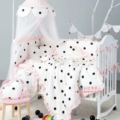 100%精梳純棉台灣製造MIT-韓式浪漫風手工訂製寶寶嬰兒床花邊純棉拆洗床圍七件組(120*60嬰兒床尺寸適用)
