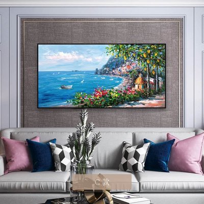 特賣-原創手繪油畫 情迷地中海 現代客廳大幅風景沙發背景餐廳裝飾畫