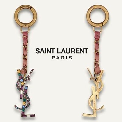 Saint Laurent Paris YSL （金屬金色×彩色水晶) 立體LOGO  鑰匙圈｜100%全新正品