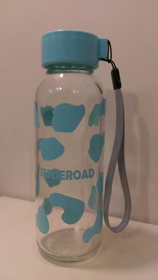 SENSEROAD 可愛藍色乳牛花紋 輕巧玻璃水杯 玻璃瓶 水壺 環保杯 環保水壺 冷水瓶 隨身壺 隨手壺 ３００ML