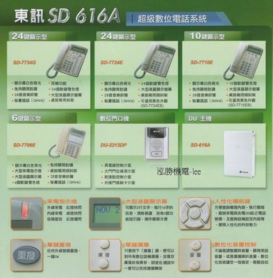 東訊電話總機...SD-616A主機 +4台6鍵顯示話機SD-7706E......新品專業服務