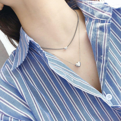 現貨大小愛心頸鏈韓國東大門S925純銀鎖骨鏈時尚可愛簡約百搭桃心項鏈珠寶首飾