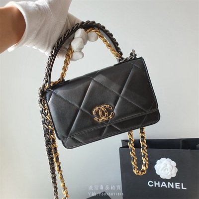 流當拍賣香奈兒Chanel 19 woc 鏈條包 黑色 金扣 單肩包 AP0957 真品 現貨