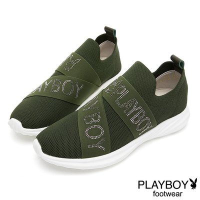 PLAYBOY 品牌水鑽襪套式休閒鞋-綠-BIKU/B酷