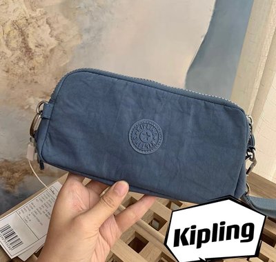 【熱賣精選】 Kipling 猴子包 霧霾藍 K70109 拉鍊手掛包 零錢包 長夾 手拿包 鈔票/零錢/卡包 輕便