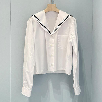 新款直出 2023春新款miu繆白色長袖襯衫甜美海軍領學院風女襯衣百搭上衣女 miu明星大牌同款服裝