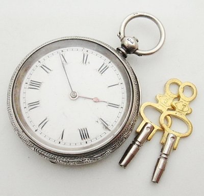 【timekeeper】 1886年瑞士製鑰匙上鍊純銀精雕三門懷錶(免運)