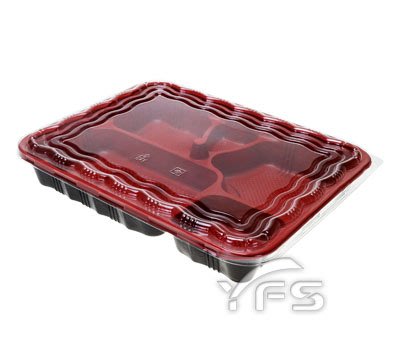 566五格餐盒(紅) (免洗便當盒/雞腿/排骨/豬排/外帶餐盒/小菜/滷味)