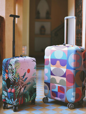 行李箱保護套LOQI幾何高彈力拉桿箱保護套旅行箱防塵罩行李箱托運外套高辨識度