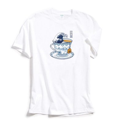 The Great Kanagawa Tea 浮世繪波浪 短袖T恤 白色 茶 海嘯日本富士山葛飾北齋Japanese
