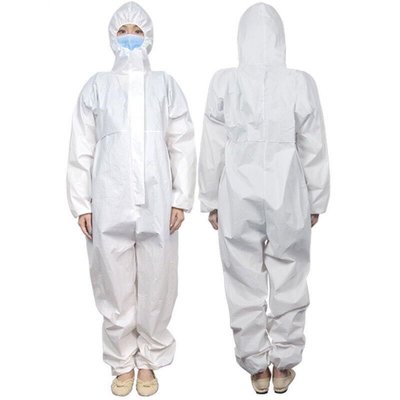 SMS防護衣 白色帶帽連體 防護服 實驗室防塵服 防護衣服 一次性工作服 隔離衣【GC146】