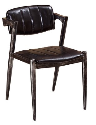 【DH】商品編號N488-6商品名稱喬絲黑皮仿舊餐椅(圖一)工業風時尚經典設計.主要地區免運費