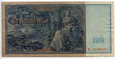 德國 1909年 100馬克 紙幣 SO209