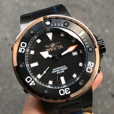 全新現貨出清價 可自取 INVICTA 24468 手錶 49mm 機械錶 玫瑰金錶圈 黑面盤 黑鋼錶帶 男錶女錶