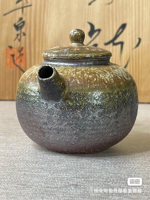 日本純手工柴燒茶壺，側把壺，茶具茶道具陶瓷瓷器，自然落灰釉無