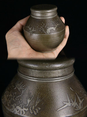 日本 錫罐 老錫 錫斑 茶葉罐 日本老錫罐 間村自 造。老錫377