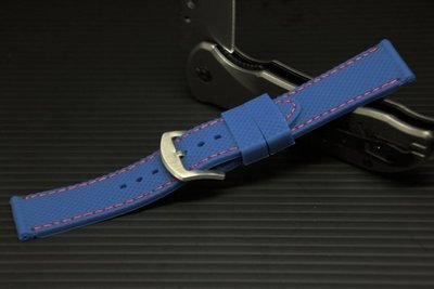 18mm網紋賽車疾速風格深藍色矽膠錶帶,不鏽鋼製錶扣,紅色縫線,雙錶圈,diesel oris