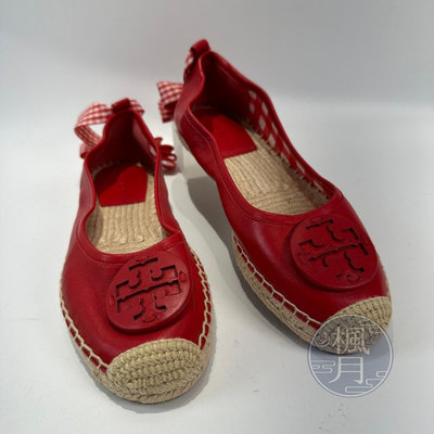 【一元起標 05/19】TORY BURCH 紅色 草編鞋 綁帶 平底鞋 #7 女鞋 鞋子 精品鞋