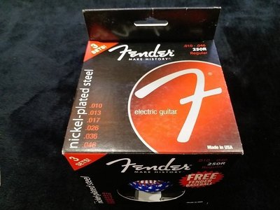 [魔立樂器]  Fender 250R電吉他弦 3包裝 附FENDER字樣棒球一顆 10~46 鍍鎳弦 適用所有電吉他