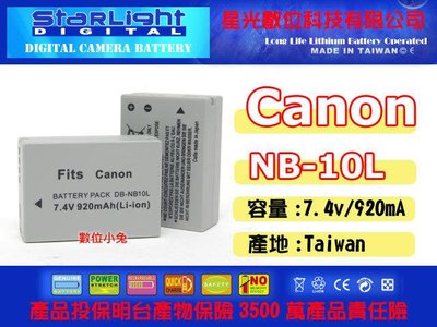 數位小兔【星光 Canon NB-10L 鋰電池】NB10L 電池 SX50 SX40 G1X G15 G16 SX60