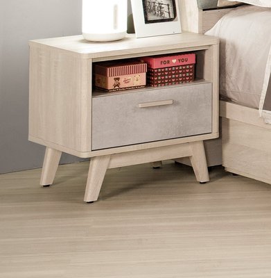 【N D Furniture】台南在地家具-防蛀木心板拼美耐皿清水模紋單抽床邊櫃MC