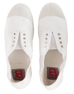 代購 法國bensimon  純手工製有機棉ＥＬＬＹ款白色有鞋孔鬆緊帶帆布鞋
