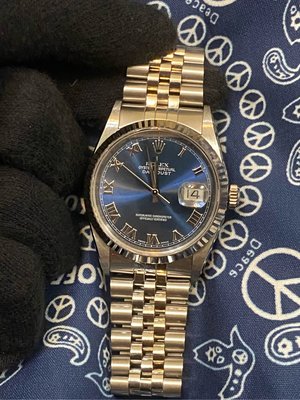 「已交流」【乘風名錶】勞力士Rolex 16234 稀有羅馬數字藍面 盒單齊全 極美品 老款Datejust