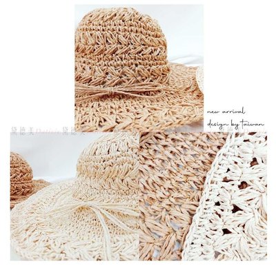 可折疊遮陽透氣拉菲草帽 兩色-韓國設計