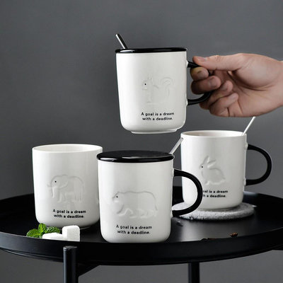 四度空間森林系隱雕動物杯(附蓋子、攪拌棒)陶瓷杯子 馬克杯 水杯 咖啡杯 熱飲杯 冷飲杯