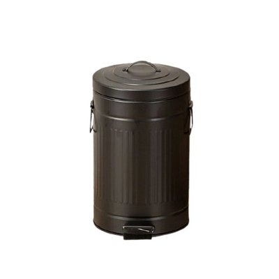 黑色金屬緩降垃圾桶 12L 金屬垃圾桶 腳踏式垃圾桶 附蓋垃圾桶 垃圾筒