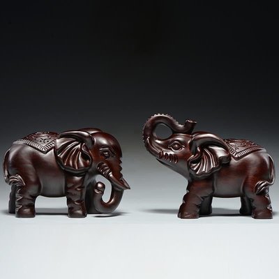 嗨購1-現貨 黑檀木大象雕刻擺件紅木家居客廳辦公室木頭象裝飾工藝品開業送禮