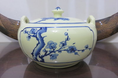 【讓藏】早期收藏陶瓷製手繪金門陶瓷汽鍋,完整,漂亮,,約22.5*22.5*16,,