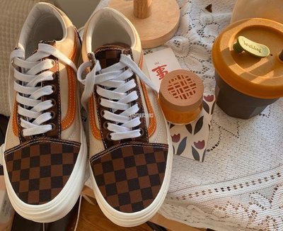 Vans Old Skool 棕色棋盤格拼接印花 低幫休閑帆布鞋 VN0A5JMI94R 男女鞋