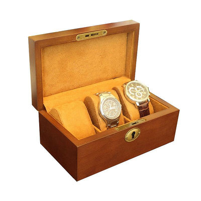 熱銷木質3位手表整理展示盒子帶鎖木盒手鐲項鏈首飾收納箱