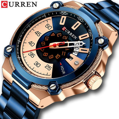 CURREN 卡瑞恩 8345奢侈品牌手錶 男士石英手錶 不銹鋼錶帶/時尚防水男士手錶