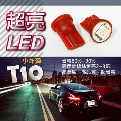 ❤牛姐汽車購物❤【車用LED燈 T10款】高亮度 高品質 超省電 超亮炸彈燈 紅光(一對兩入)