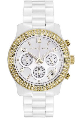 『Marc Jacobs旗艦店』美國代購 mk5237 Michael Kors 時尚羅馬數字金色晶鑽三眼陶瓷錶帶腕錶